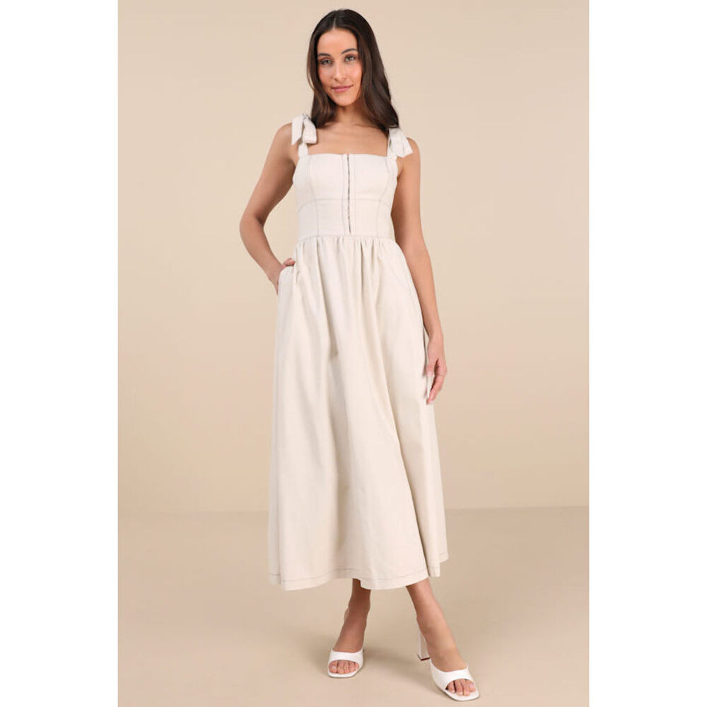 Lulus Callina Cream Tie-strap Midi Dress White - Size S
